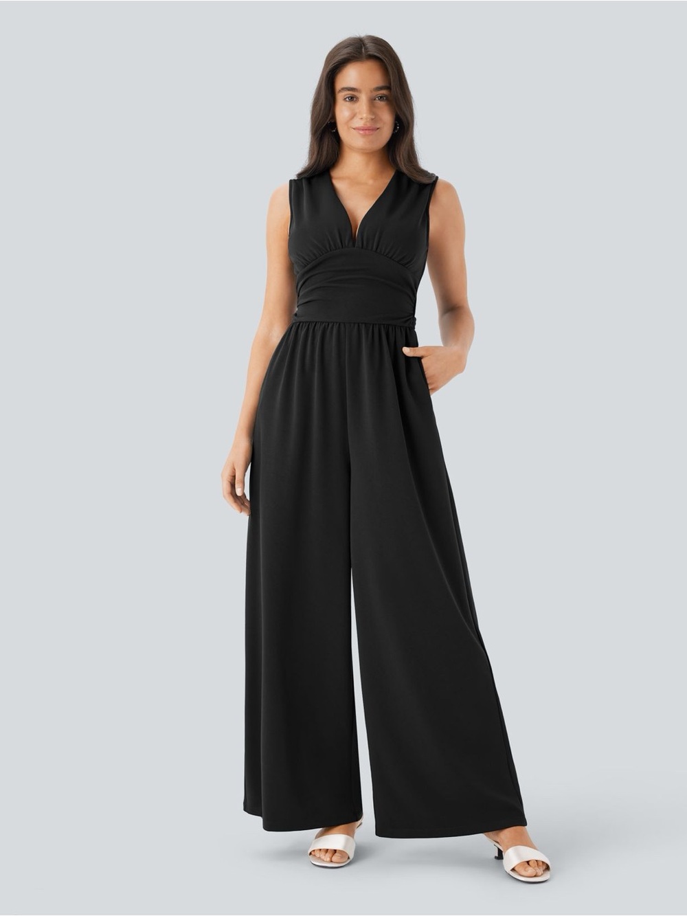 HALARA Black Sleeveless Wide-Leg Jumpsuit